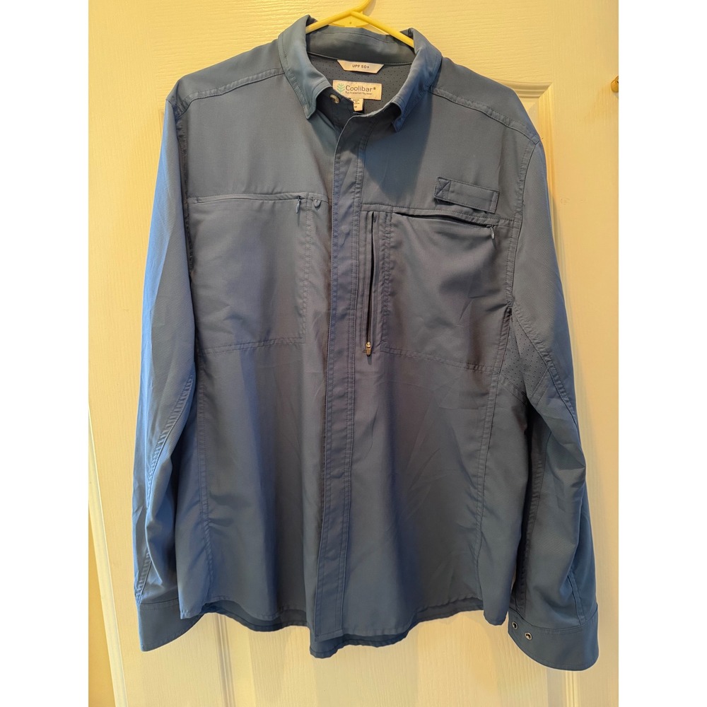 Coolibar Mens UPF 50+ Fishing Shirt Blue Long Sleeve Vented Pockets Size M 01601